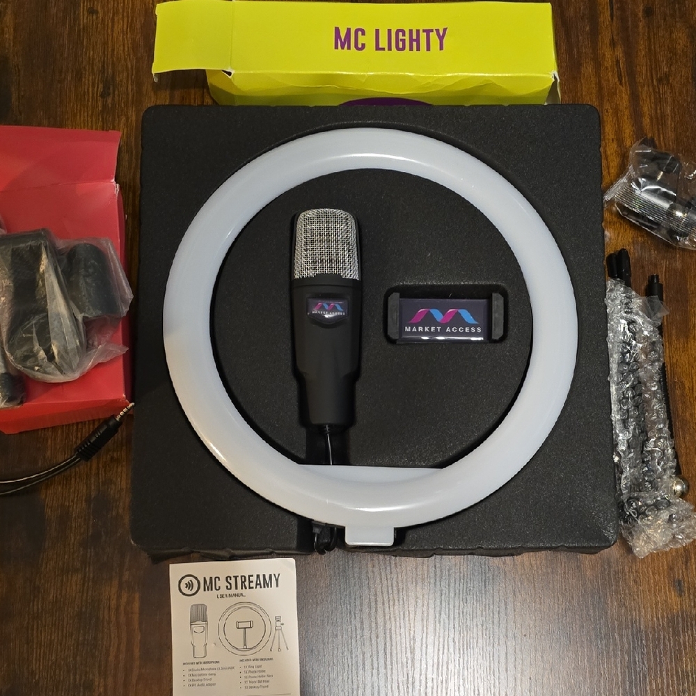 Black and Silver Ring Light with Microphone